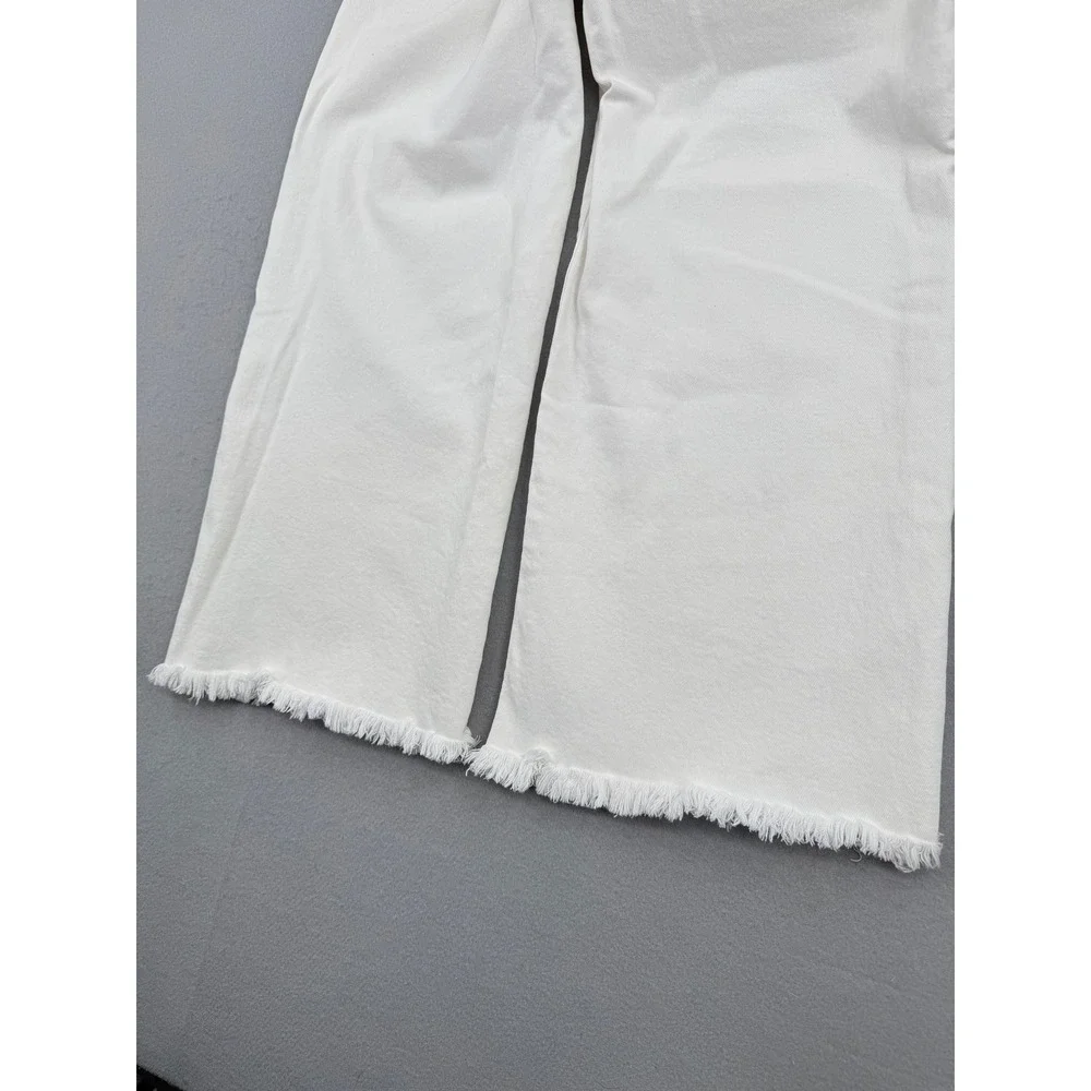 Risen Jeans High Rise Wide Leg Cropped Raw Hem Jeans Womens 13/31 (30x25) White